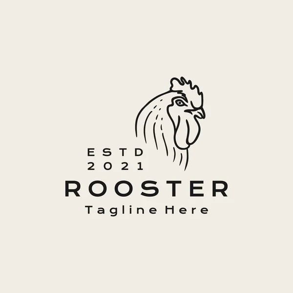 Vintage Line Art Rooster Head 디자인 아이콘 — 스톡 벡터