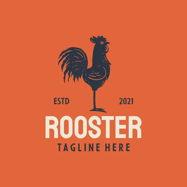 실루엣 Vintage Retro Rooster 디자인 일러스트 — 스톡 벡터