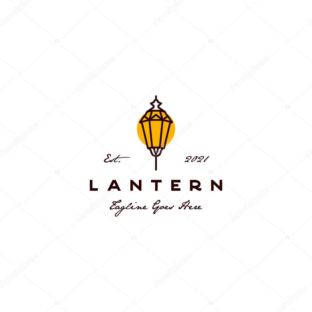 Line art Lantern logo design vector