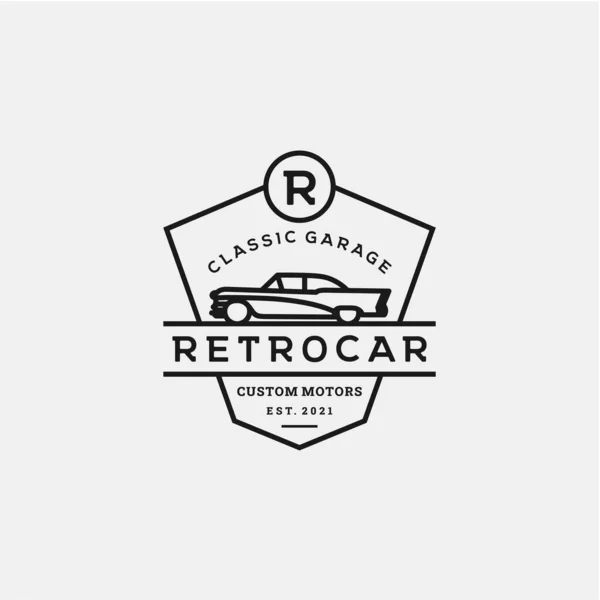 Antika Retro Araba Logosu Tasarımı Klasik Klasik Eski Rozet Amblemi — Stok Vektör