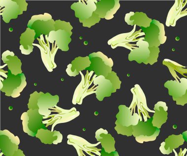 Yeşil taze brokoli ile kusursuz kontrast siyah desen.