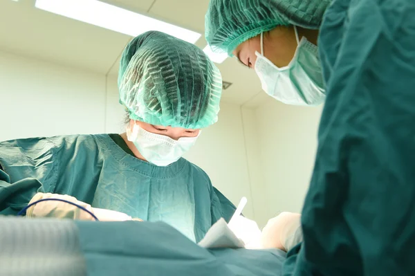 Dois cirurgiões veterinários na sala de operações — Fotografia de Stock