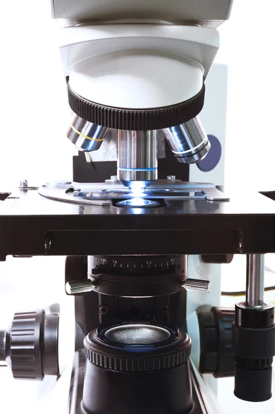 Close up shot of microscope at the blood laboratory — Stock Photo, Image