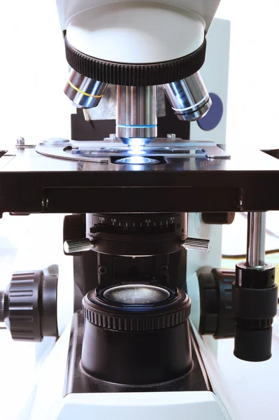 Close up shot of microscope at the blood laboratory — Stock Photo, Image