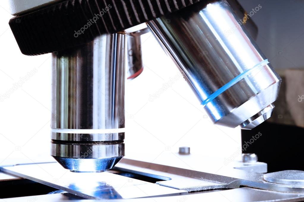 close up shot of microscope at the blood laboratory