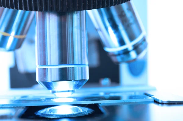 Close up shot of microscope at the blood laboratory — Stock Photo, Image