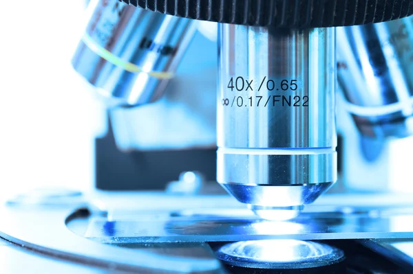 Close up shot of microscope at the blood laboratory — Stock Photo, Image