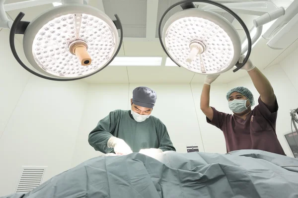 Dois cirurgiões veterinários na sala de operações — Fotografia de Stock