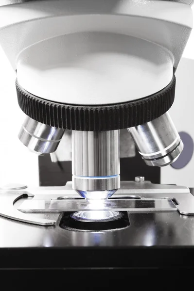 Close up shot of microscope at the blood laboratory — Stock Photo, Image