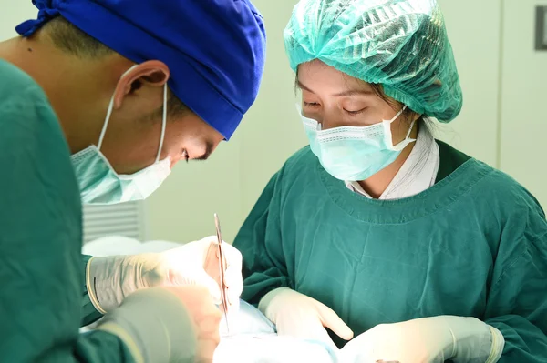 Dois cirurgiões veterinários na sala de operações — Fotografia de Stock