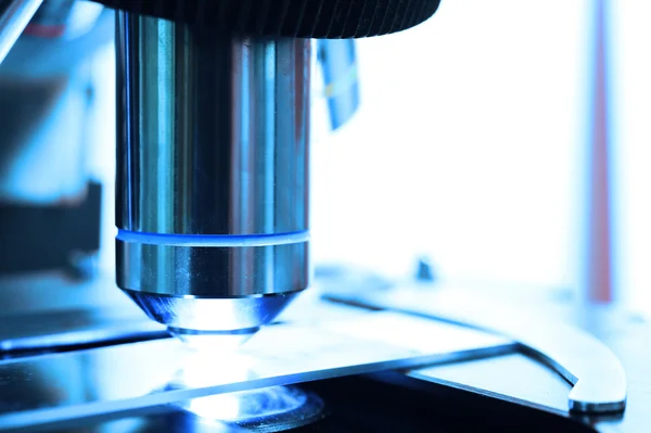 Close up shot of microscope at the blood laboratory — Stock Photo, Image