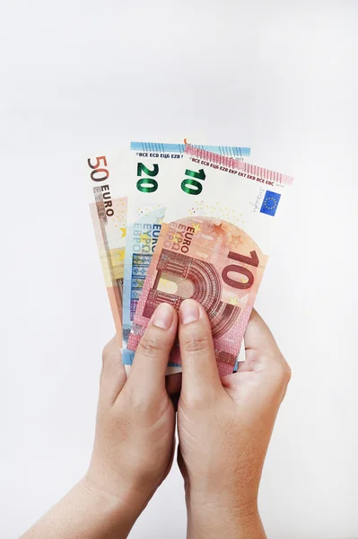 Euro bills on hand — Stock Photo, Image
