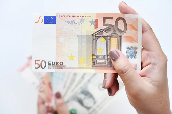 Fifty Euro on hand — Stock Photo, Image