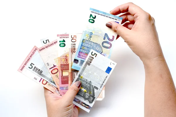 Euro bills on hand — Stock Photo, Image