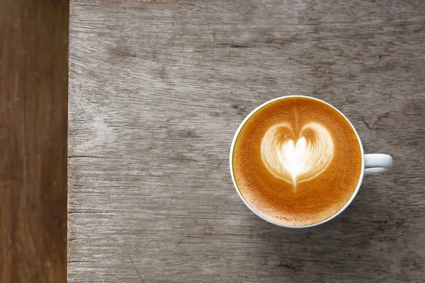 Une Tasse Café Latte Art Sur Fond Bois — Photo