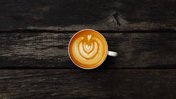 Una Taza Café Latte Arte Sobre Fondo Madera — Foto de Stock