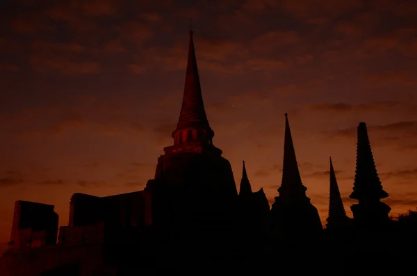 Silueta Wat Phra Srí Sanphet, Thajsko — Stock fotografie