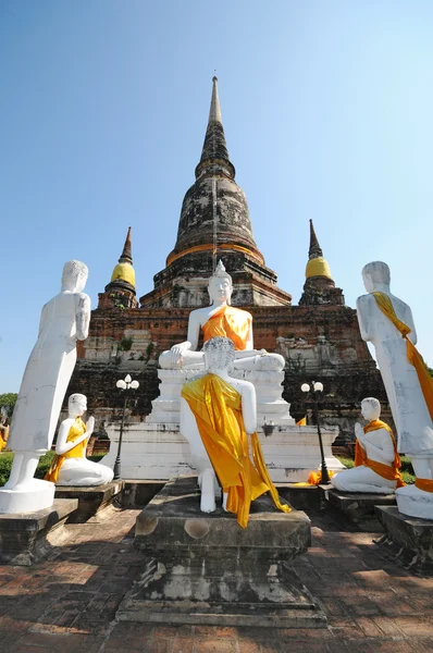 Ryhmä buddha patsas pagoda, Wat Yai Chaimongkol, Thaimaa — kuvapankkivalokuva