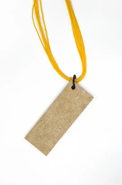 Wooden tag with yellow line — Stock Photo, Image