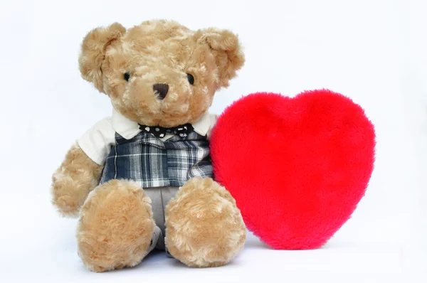 Romantické teddy s červeným srdcem — Stock fotografie