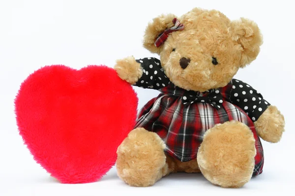Romantischer Teddy mit rotem Herz — Stockfoto