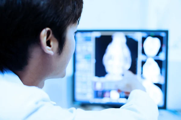 Médico veterinario trabajando en sala de resonancia magnética — Foto de Stock