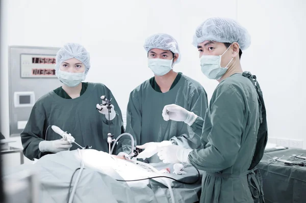 Médecin vétérinaire en salle d'opération pour chirurgie laparoscopique — Photo