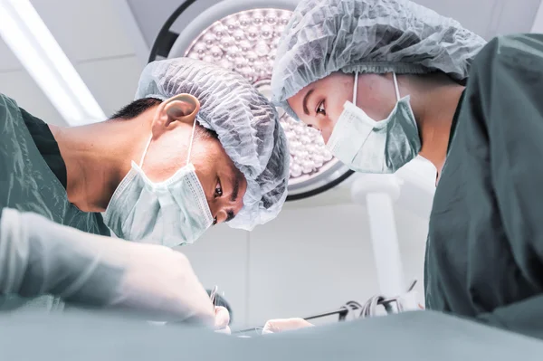 Dois cirurgiões veterinários na sala de operações — Fotografia de Stock