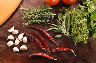 Taze sebze ve pizza için malzemeler