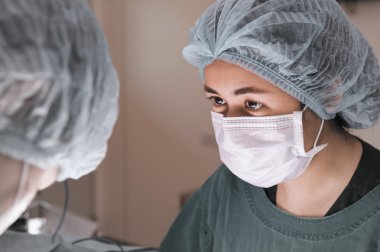 Ameliyathanede iki veteriner cerrah var.