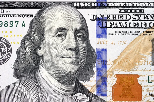 Portrait of Benjamin Franklin from one hundred dollars bill — Stock Photo, Image