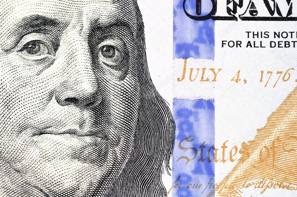 Portrait of Benjamin Franklin from one hundred dollars bill