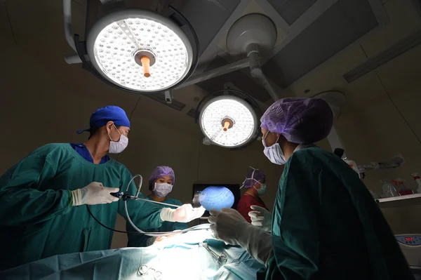 Gruppe von Tierärzten im Operationssaal für laparoskopische Chirurgie — Stockfoto