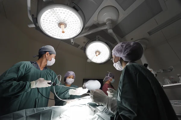 Groupe de médecin vétérinaire en salle d'opération pour chirurgie laparoscopique — Photo