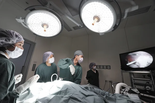 Gruppe von Tierärzten im Operationssaal für laparoskopische Chirurgie — Stockfoto