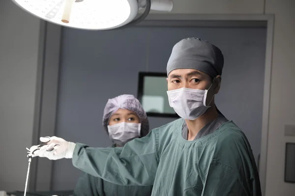Sekelompok dokter hewan di ruang operasi untuk bedah laparoskopik — Stok Foto