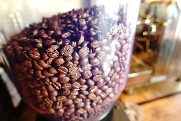 कॉफी ग्राइंडरमध्ये कॉफी बीन्स — स्टॉक फोटो, इमेज