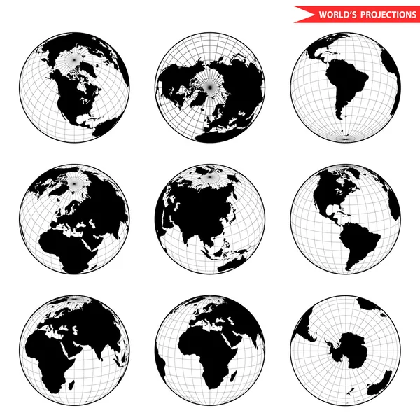 Zestaw Różnych Półkuli Ziemskiej Widok Świata Ikony Przestrzeni — Wektor stockowy