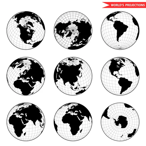 Ensemble Différents Hémisphère Globe Vue Monde Depuis Icône Espace — Image vectorielle
