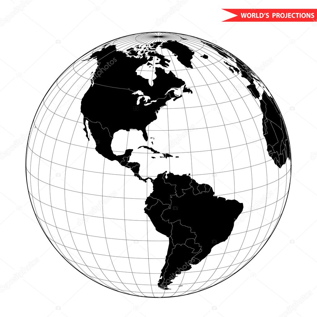 America globe hemisphere. World view from space icon.