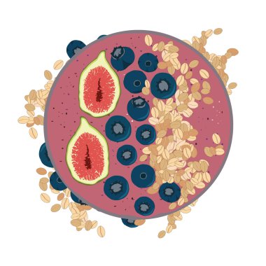 Sağlıklı kahvaltı acai smoothie kase vektör çizim.