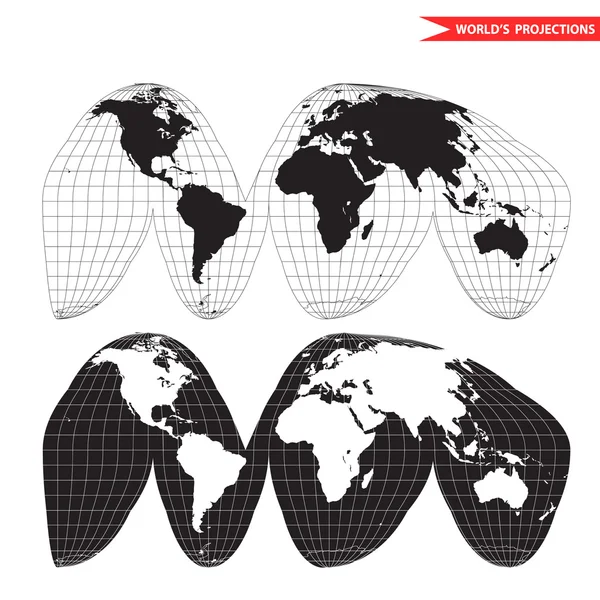 Eine farbige Vektorkarte der Welt mit Gitterlinien — Stockvektor