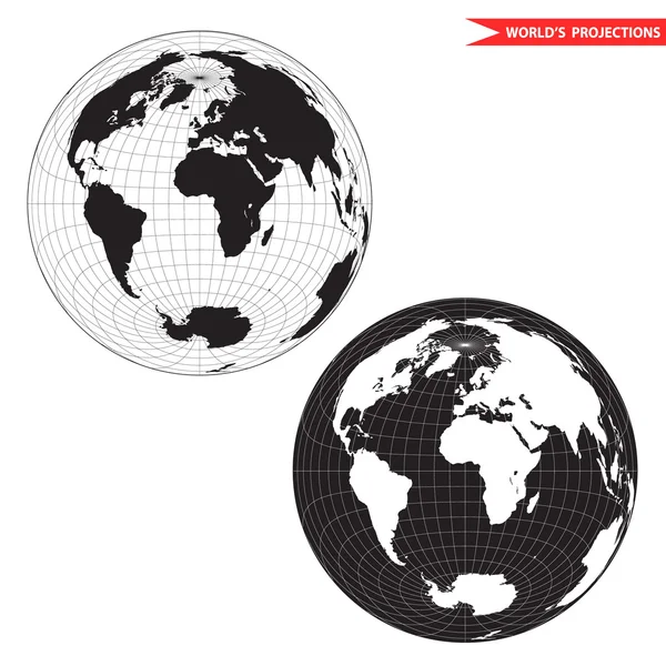 Svart och vit Lamberts azimuthal projektion — Stock vektor
