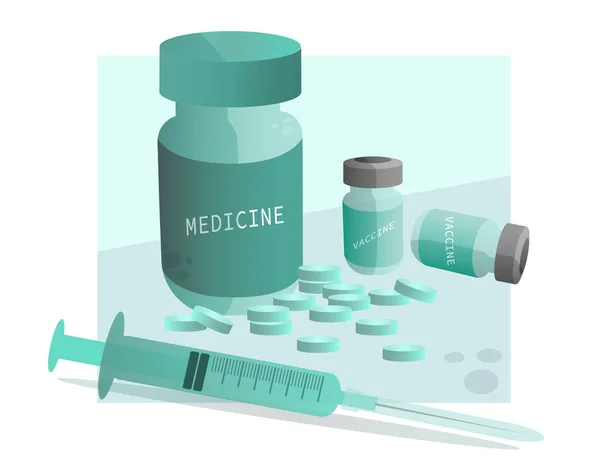 ワクチン 注射器と薬のベクトル — ストックベクタ