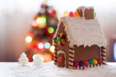 Gingerbread house Noel ışıkları arka plan