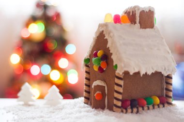Gingerbread house Noel ışıkları arka plan