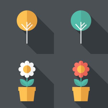 trees and flowers icons.