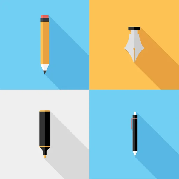 Flat design Pencil and pen icons. — Stock Vector