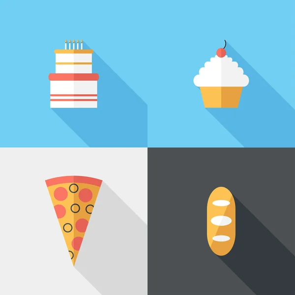 Iconos de comida de diseño plano — Vector de stock