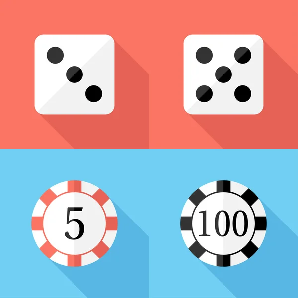 Fichas de casino y dados iconos . — Vector de stock